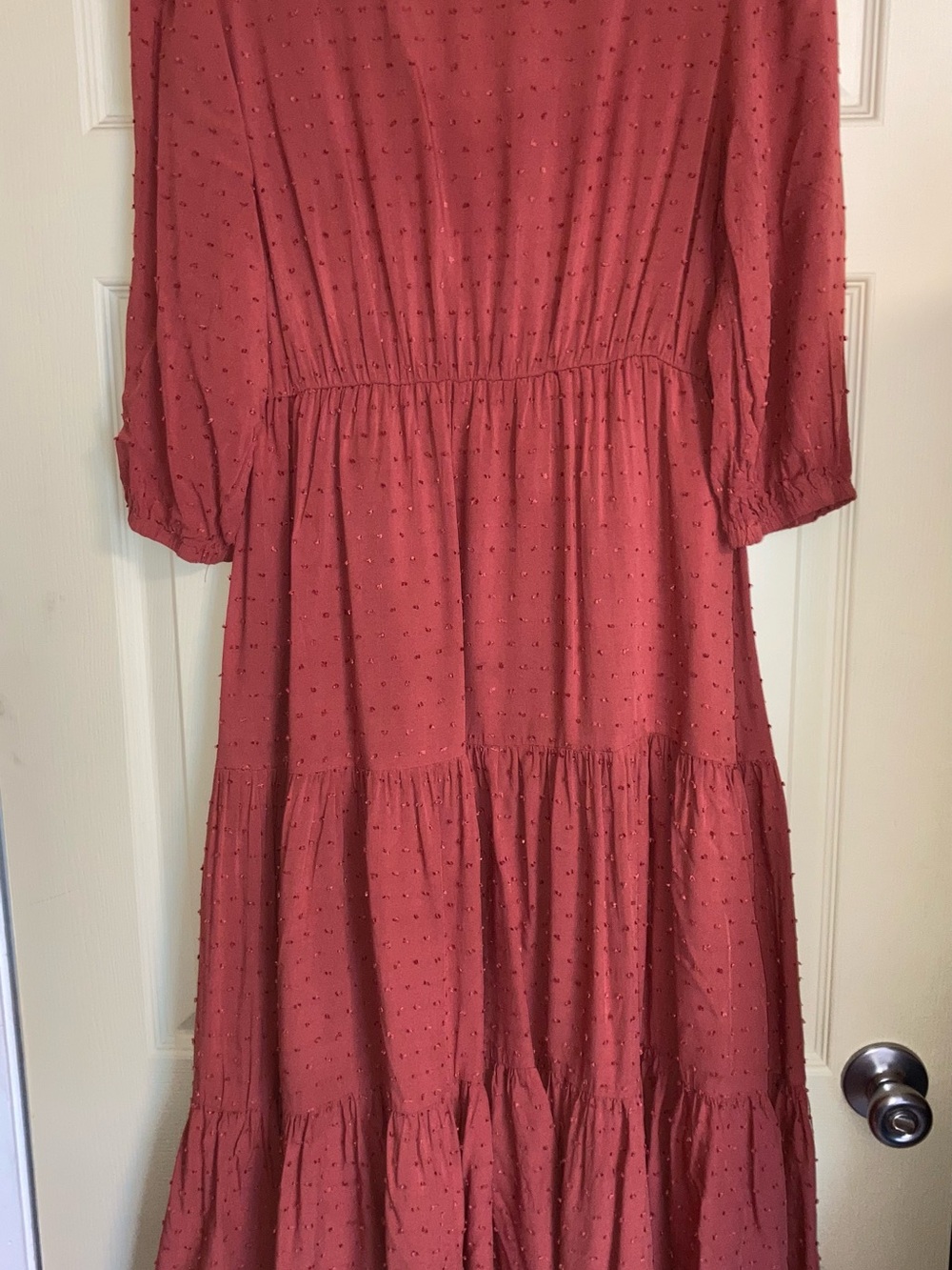 tea n rose Rust-Red Swiss Dot Tiered Maxi Dress - Picture 4 of 9